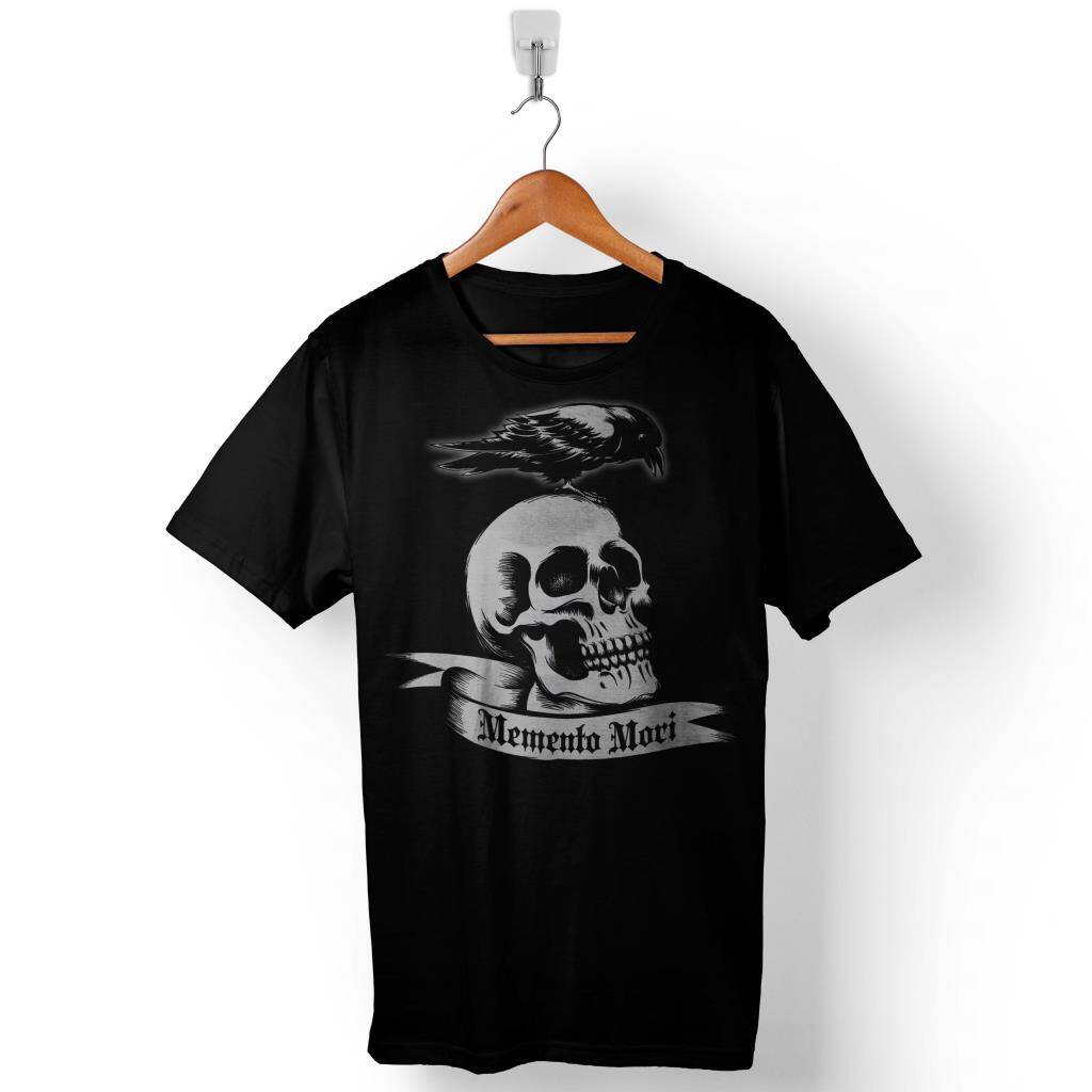 Memento Mori Skull Crow Skeleton Kuru Kafa Baskılı Tişört Unisex T-Shirt - 1