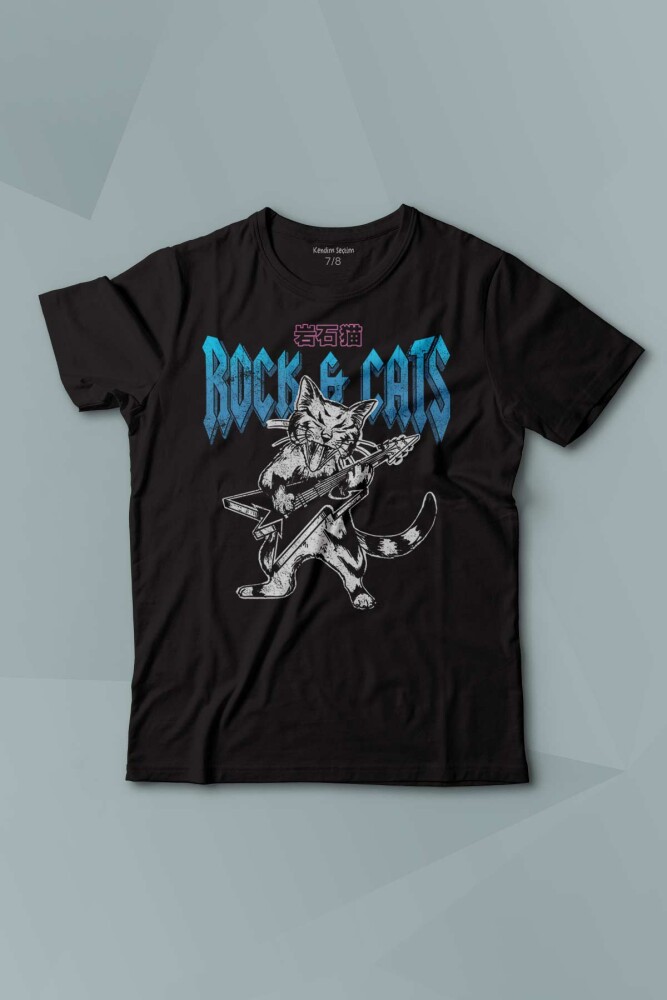Meowtallica Rock Cat Metallica Gitar Kedi Kısa Kollu Baskılı T-shirt Çocuk Tişört - 1