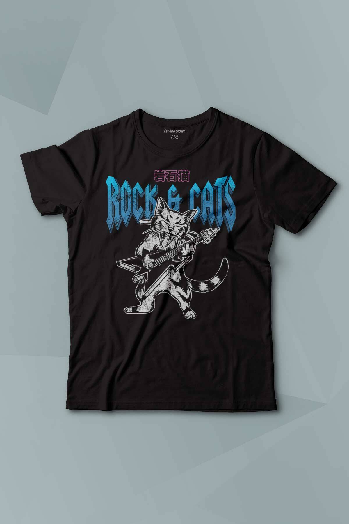 Meowtallica Rock Cat Metallica Gitar Kedi Kısa Kollu Baskılı T-shirt Çocuk Tişört - 1