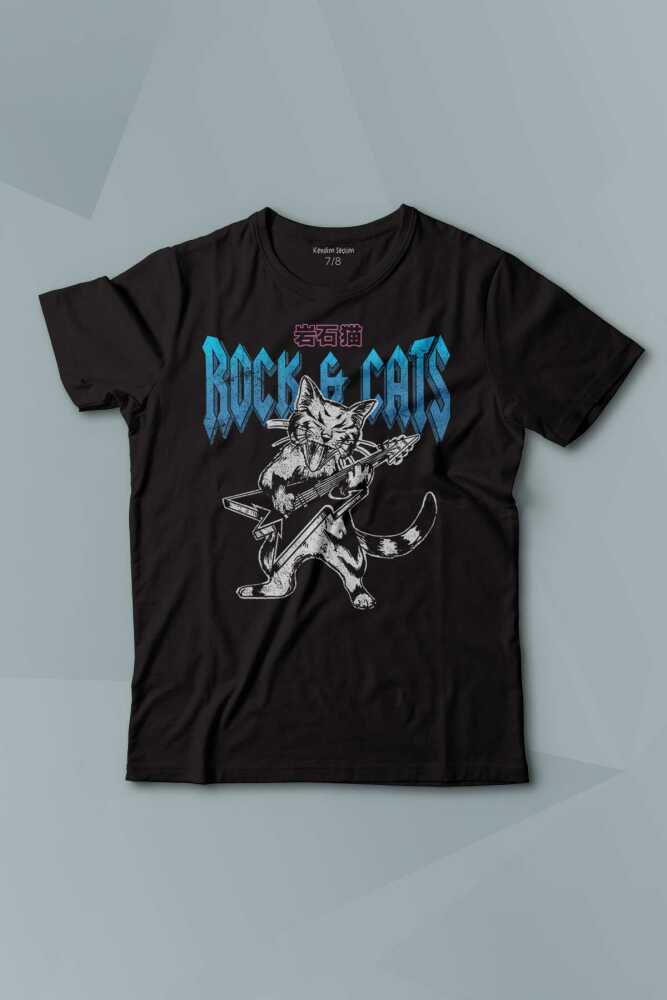 Meowtallica Rock Cat Metallica Gitar Kedi Kısa Kollu Baskılı T-shirt Çocuk Tişört - 1