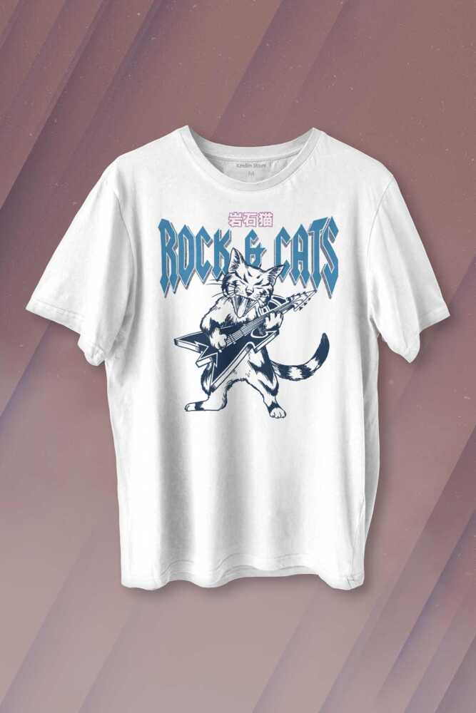 Meowtallica Rock Cat Metallica Gitar Kedi Kısa Kollu Baskılı T-shirt Unisex Tişört - 1