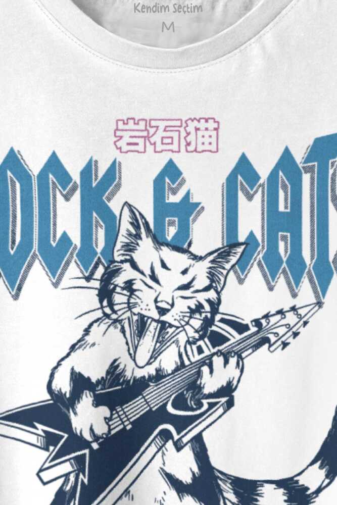 Meowtallica Rock Cat Metallica Gitar Kedi Kısa Kollu Baskılı T-shirt Unisex Tişört (1)