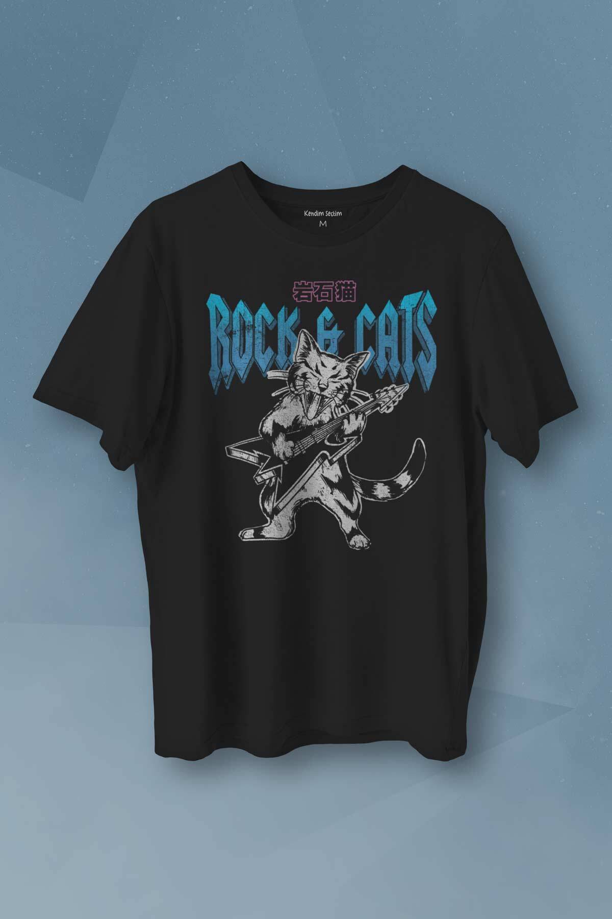 Meowtallica Rock Cat Metallica Gitar Kedi Kısa Kollu Baskılı T-shirt Unisex Tişört - 1