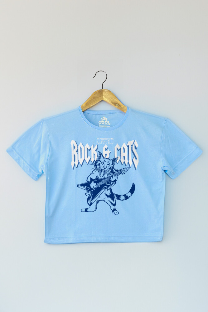 Meowtallica Rock Cat Metallica Gitar Kedi Light Blue Kadın Tişört Baby Tee Açık Mavi Crop T-shirt - 1