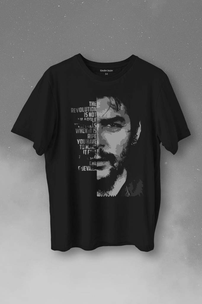 Metal Poster Ernosto Che Guevara Hafl Face Yarım Yüz Baskılı Tişört Unisex T-Shirt - 1