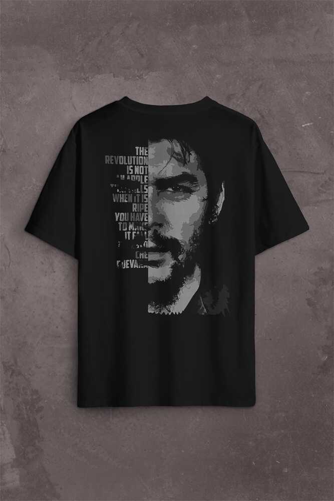 Metal Poster Ernosto Che Guevara Hafl Face Yarım Yüz Sırt Ön Baskılı Oversize Tişört Unisex T-Shirt - 1