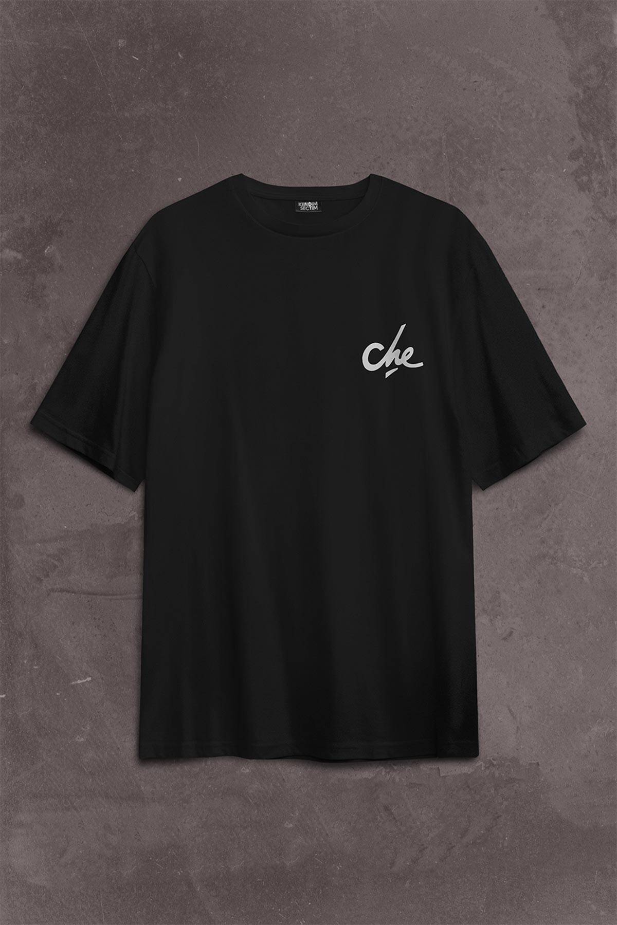 Metal Poster Ernosto Che Guevara Hafl Face Yarım Yüz Sırt Ön Baskılı Oversize Tişört Unisex T-Shirt (1)