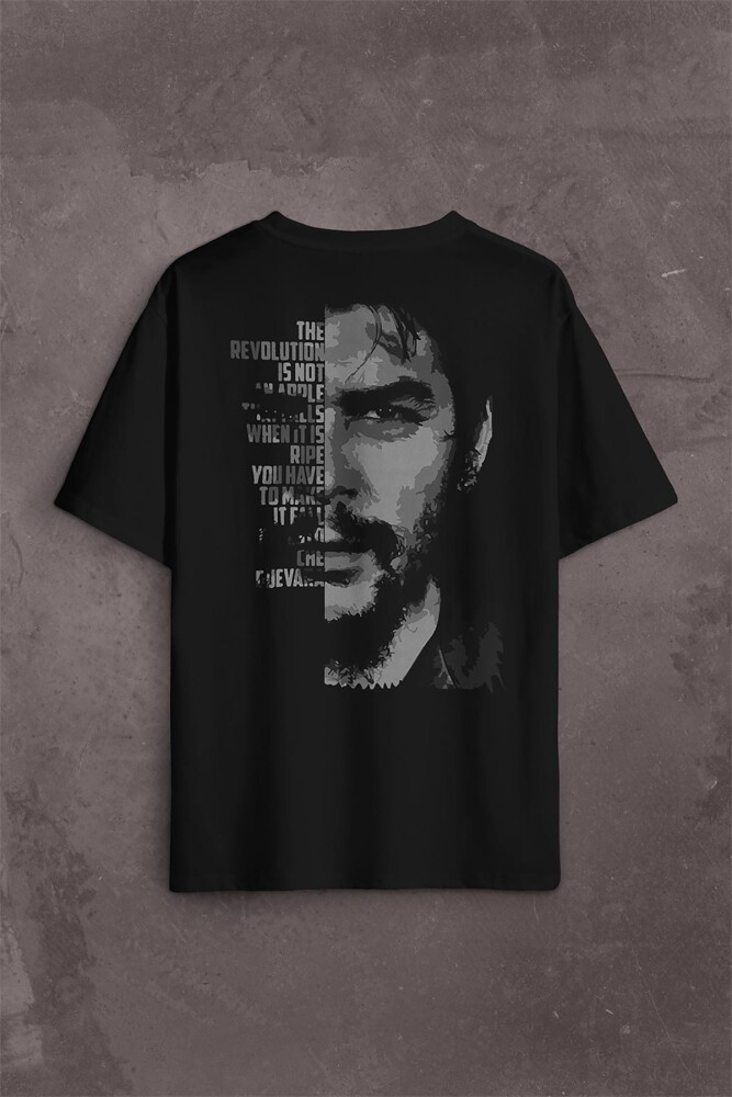 Metal Poster Ernosto Che Guevara Hafl Face Yarım Yüz Sırt Ön Baskılı Oversize Tişört Unisex T-Shirt - 1