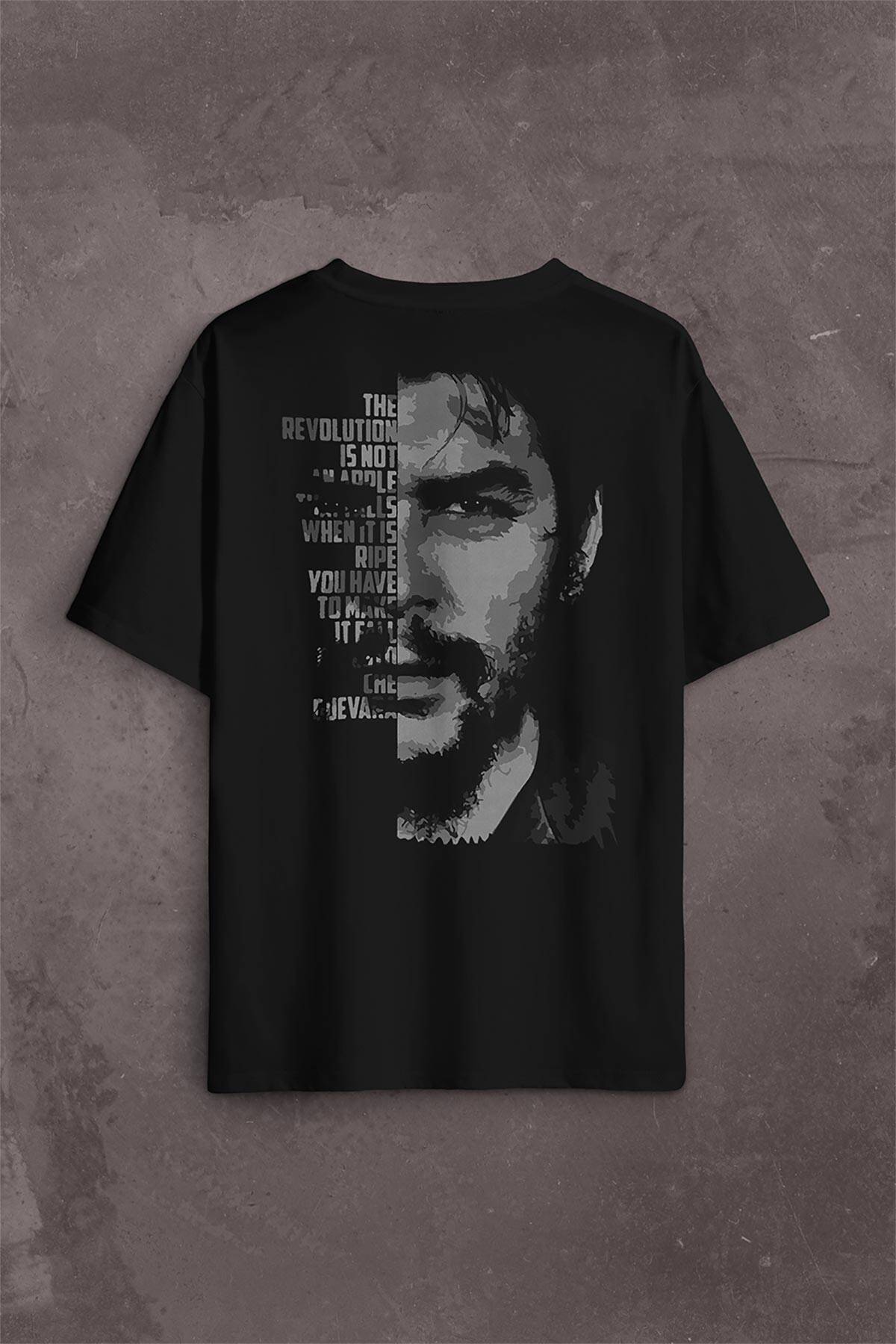 Metal Poster Ernosto Che Guevara Hafl Face Yarım Yüz Sırt Ön Baskılı Oversize Tişört Unisex T-Shirt - 1