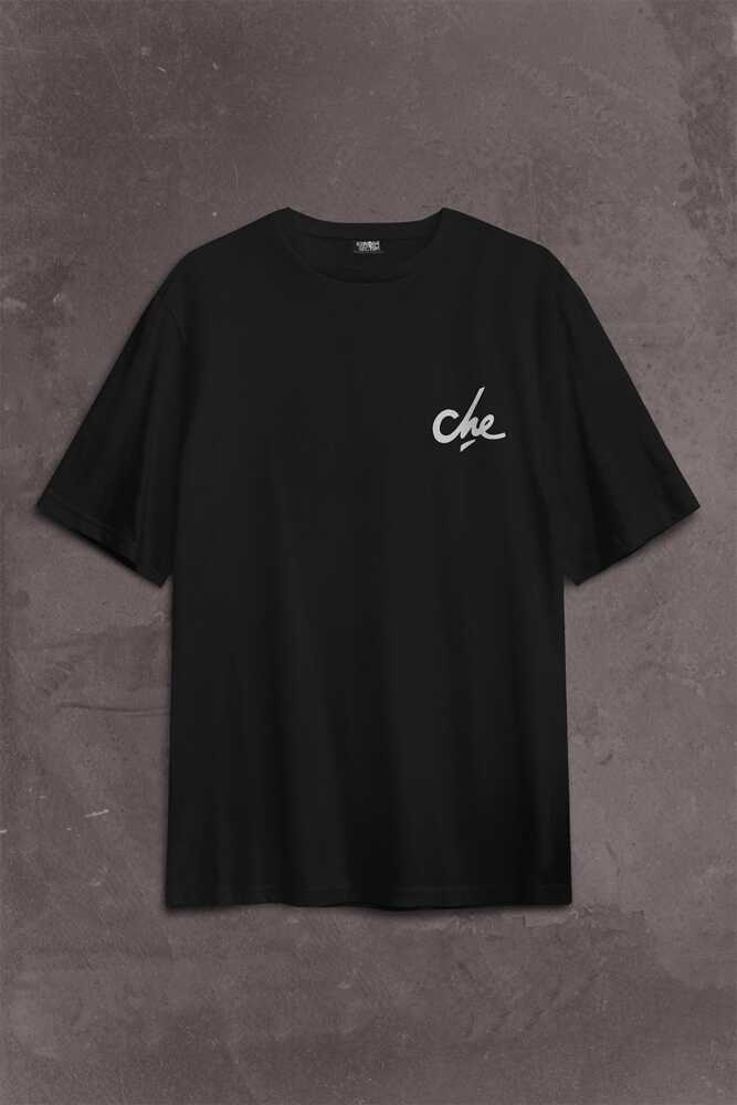 Metal Poster Ernosto Che Guevara Hafl Face Yarım Yüz Sırt Ön Baskılı Oversize Tişört Unisex T-Shirt (1)