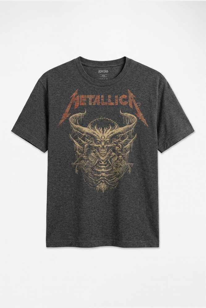 Metal Tişört Metallica Canavar Kuru Kafa Vintage Skull Antrasit Melanj Unisex Regular Fit