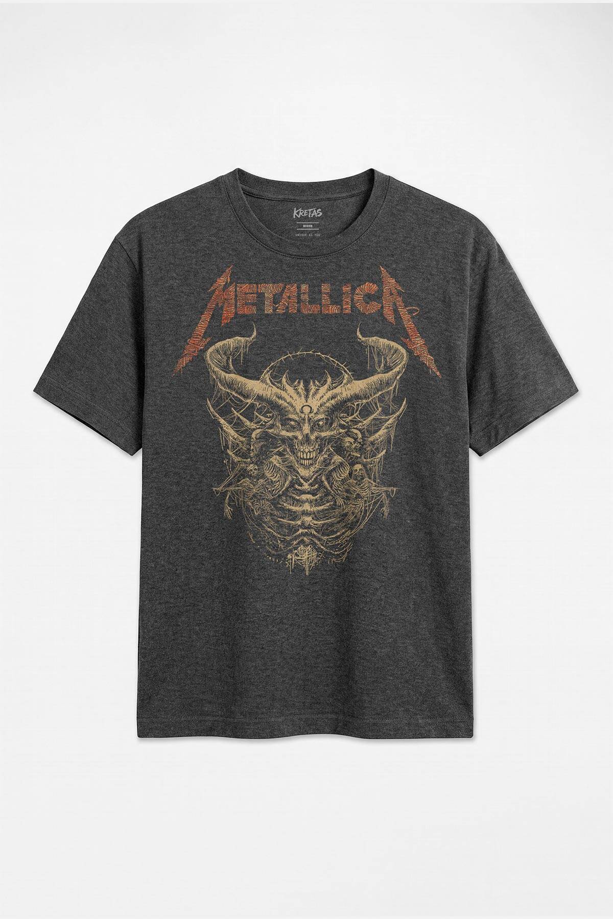 Metal Tişört Metallica Canavar Kuru Kafa Vintage Skull Antrasit Melanj Unisex Regular Fit - 1