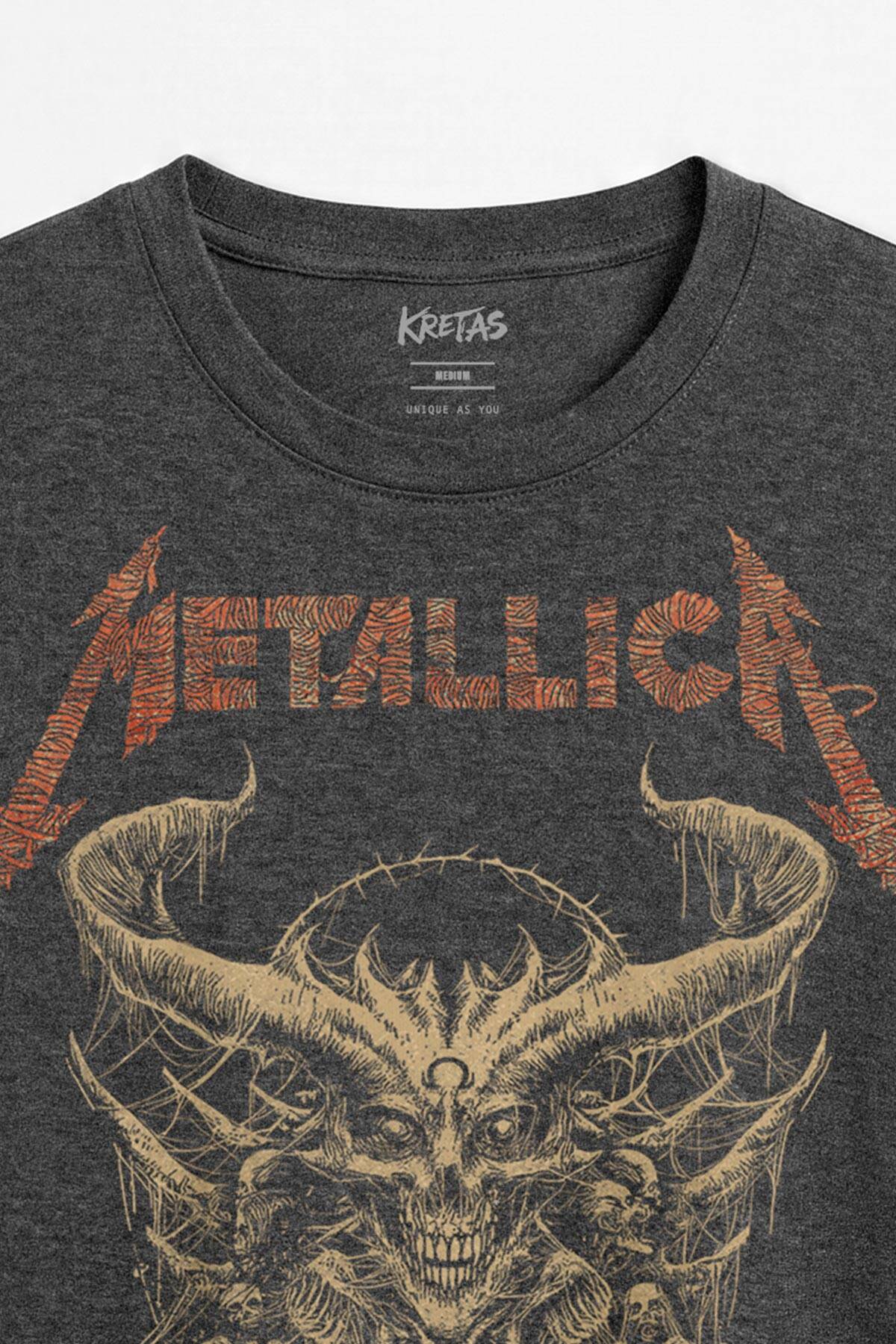Metal Tişört Metallica Canavar Kuru Kafa Vintage Skull Antrasit Melanj Unisex Regular Fit - 2