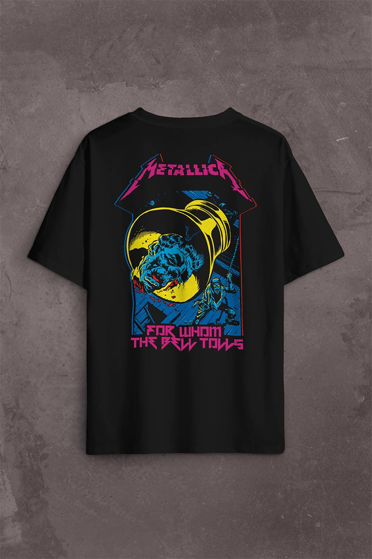 Metallica For Whom The Bell Tolls New Yeni Rock Metal Müzik Sırt Ön Baskılı Oversize Tişört Unisex T-Shirt - 1