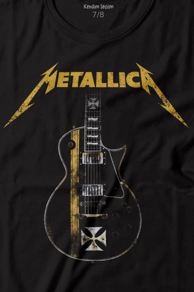 Metallica Iron Cross Gitar Baskılı Tişört Çocuk T-shirt - 2