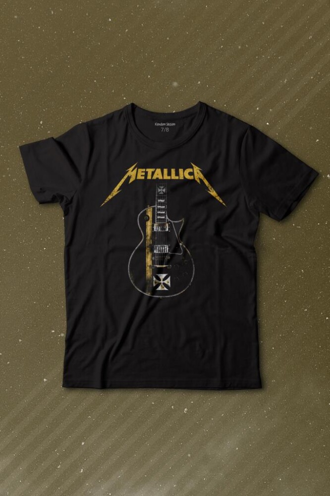 Metallica Iron Cross Gitar Baskılı Tişört Çocuk T-shirt - KENDİM SEÇTİM