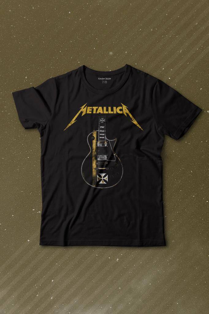 Metallica Iron Cross Gitar Baskılı Tişört Çocuk T-shirt - 1