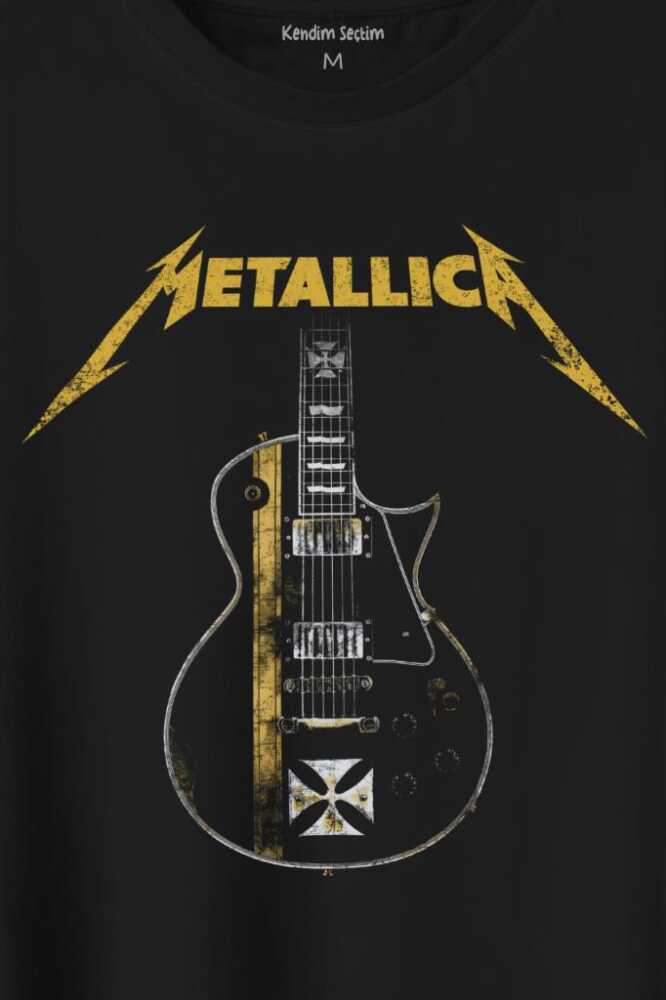 Metallica Iron Cross Gitar Baskılı Tişört Unisex T-Shirt (1)
