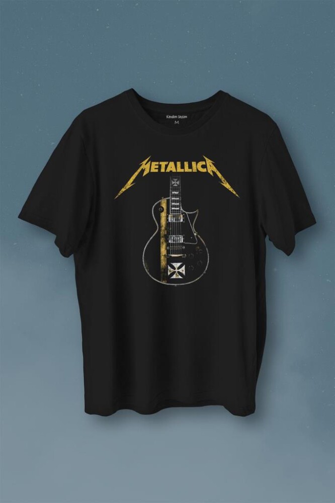 Metallica Iron Cross Gitar Baskılı Tişört Unisex T-Shirt - 1