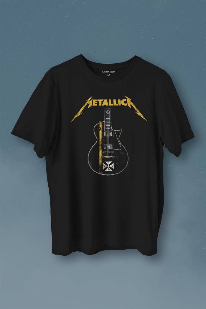 Metallica Iron Cross Gitar Baskılı Tişört Unisex T-Shirt - 1