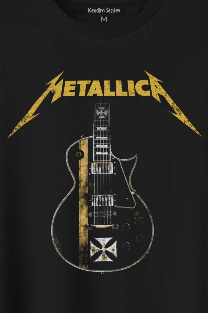 Metallica Iron Cross Gitar Baskılı Tişört Unisex T-Shirt - 2