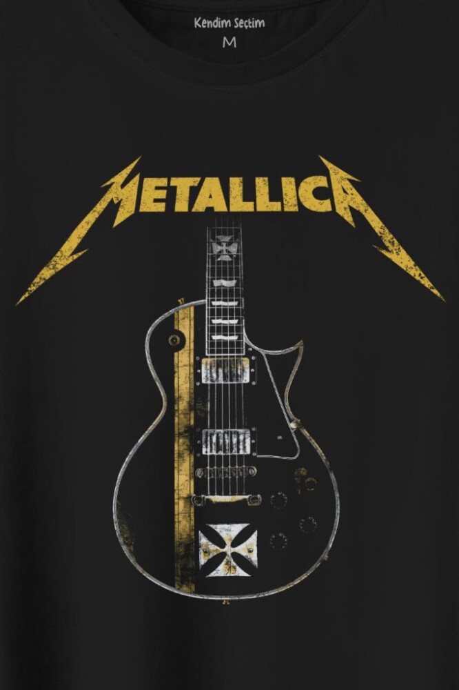 Metallica Iron Cross Gitar Baskılı Tişört Unisex T-Shirt - 2
