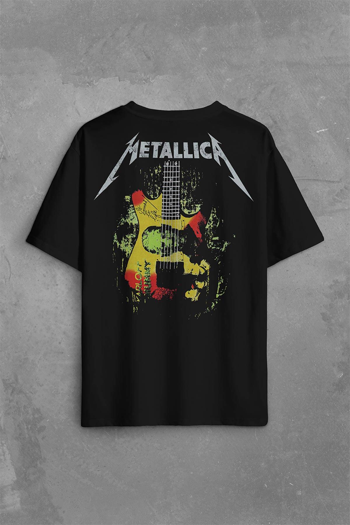 Metallica Kirk Ouija Board Guitar Rock Gitar Sırt Ön Baskılı Oversize Tişört Unisex T-Shirt OVR12S1497 - 2