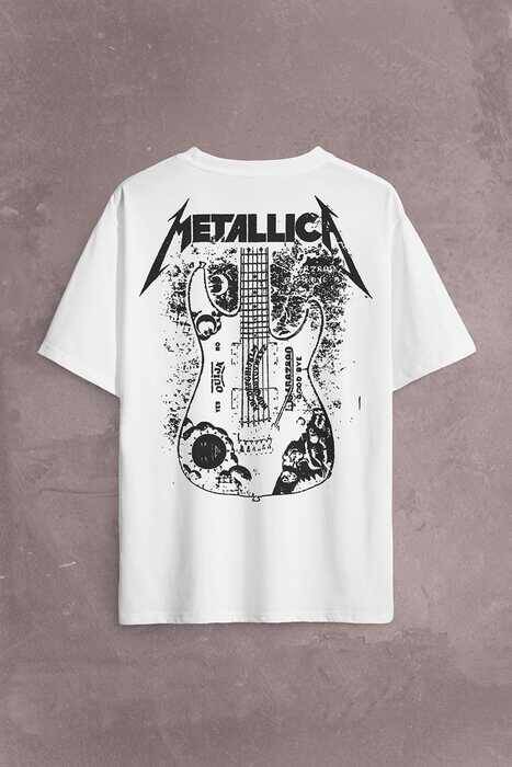 Metallica Kirk Ouija Board Guitar Rock Gitar Sırt Ön Baskılı Oversize Tişört Unisex T-Shirt OVR12B1496 - 2