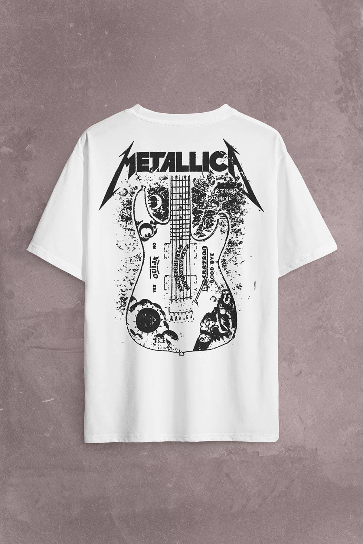 Metallica Kirk Ouija Board Guitar Rock Gitar Sırt Ön Baskılı Oversize Tişört Unisex T-Shirt OVR12B1496 - 2