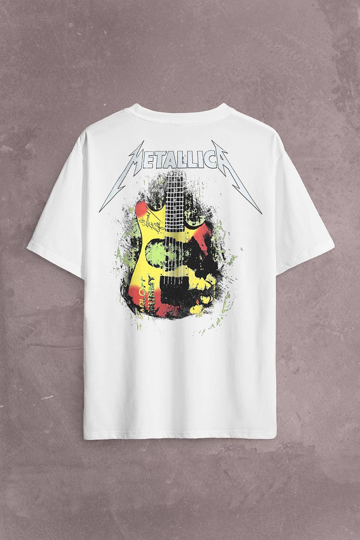 Metallica Kirk Ouija Board Guitar Rock Gitar Sırt Ön Baskılı Oversize Tişört Unisex T-Shirt OVR12B1497 - 2