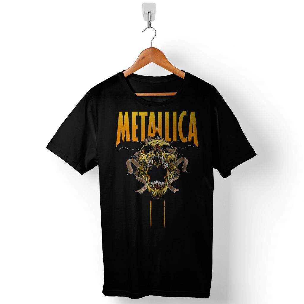 Metallica Kuru Kafa Skull Yılan Heavy Metal Baskılı Tişört Unisex T-Shirt - 1
