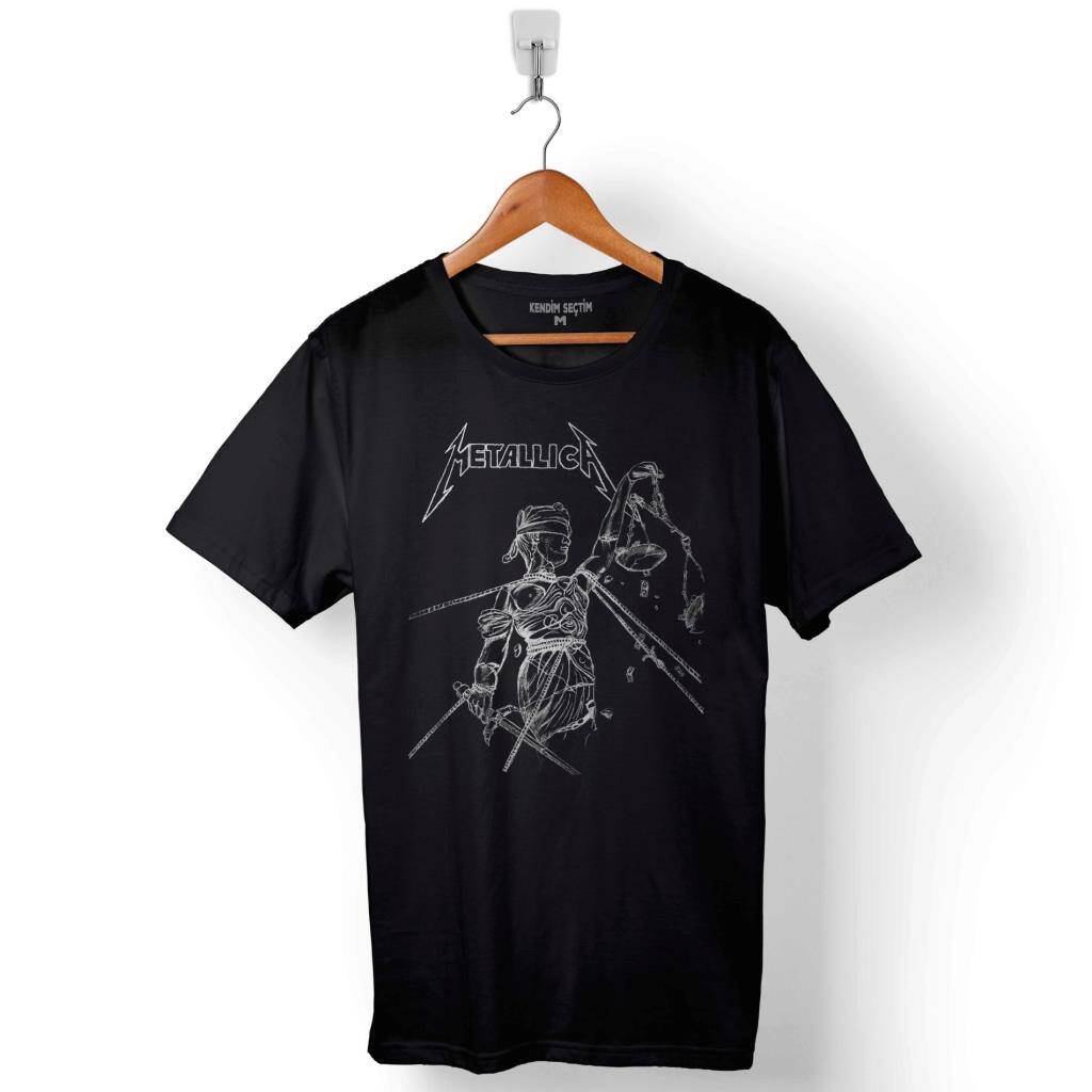 Metallica Logo And Justice For All Baskılı Tişört Unisex T-Shirt - 1