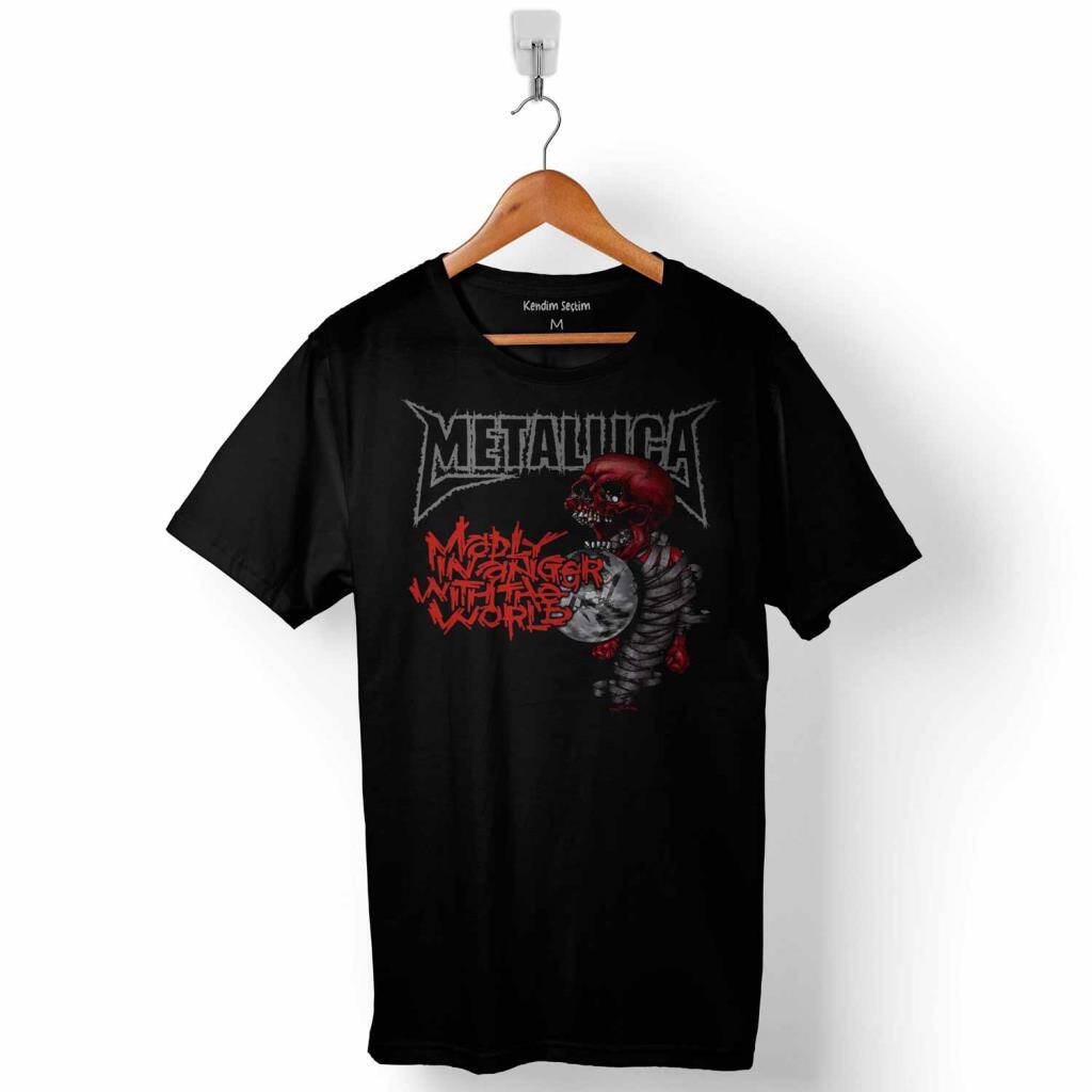 Metallica Madly In Anger With The World Tour Logo Heavy Metal Rock Music Baskılı Tişört Unisex T-Shirt - 1
