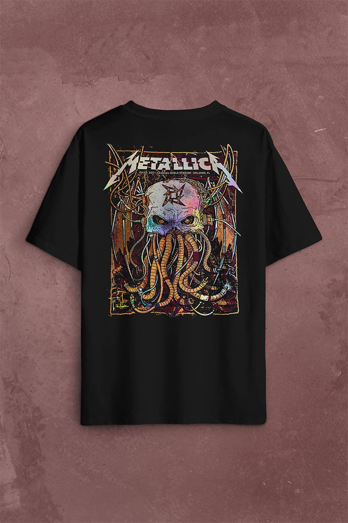 Metallica Music Poster Rock Metal Sırt Ön Baskılı Oversize Tişört Unisex T-Shirt - 1