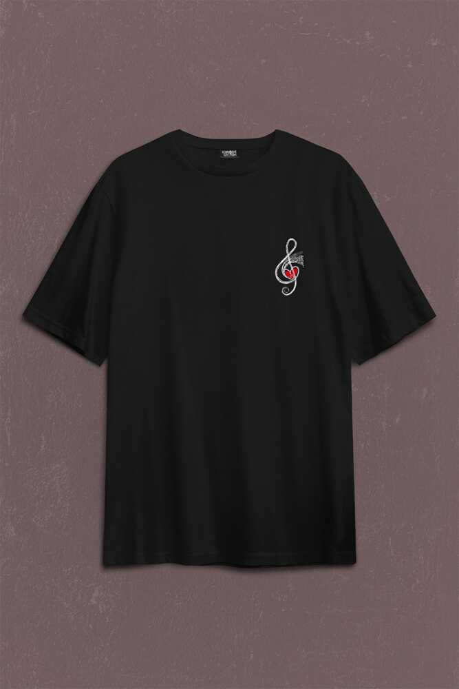 Metallica Müzik Nota Sol Anahtarı Music Sırt Ön Baskılı Oversize Tişört Unisex T-Shirt