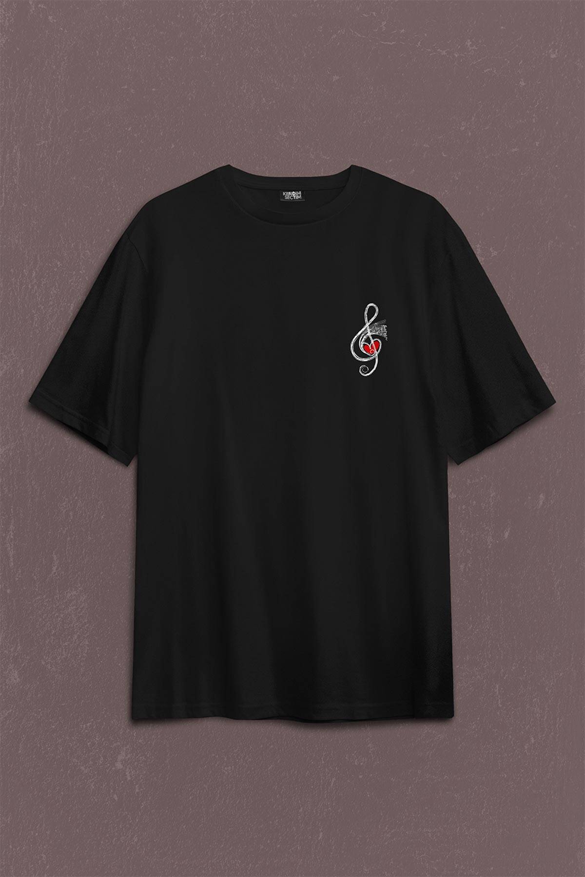 Metallica Müzik Nota Sol Anahtarı Music Sırt Ön Baskılı Oversize Tişört Unisex T-Shirt - 1