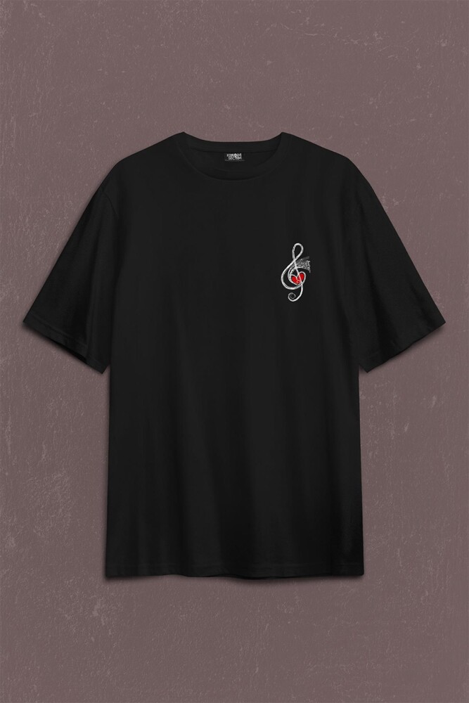 Metallica Müzik Nota Sol Anahtarı Music Sırt Ön Baskılı Oversize Tişört Unisex T-Shirt - 1