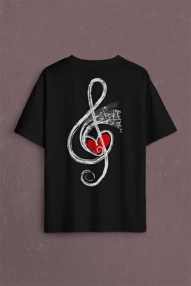 Metallica Müzik Nota Sol Anahtarı Music Sırt Ön Baskılı Oversize Tişört Unisex T-Shirt (1)