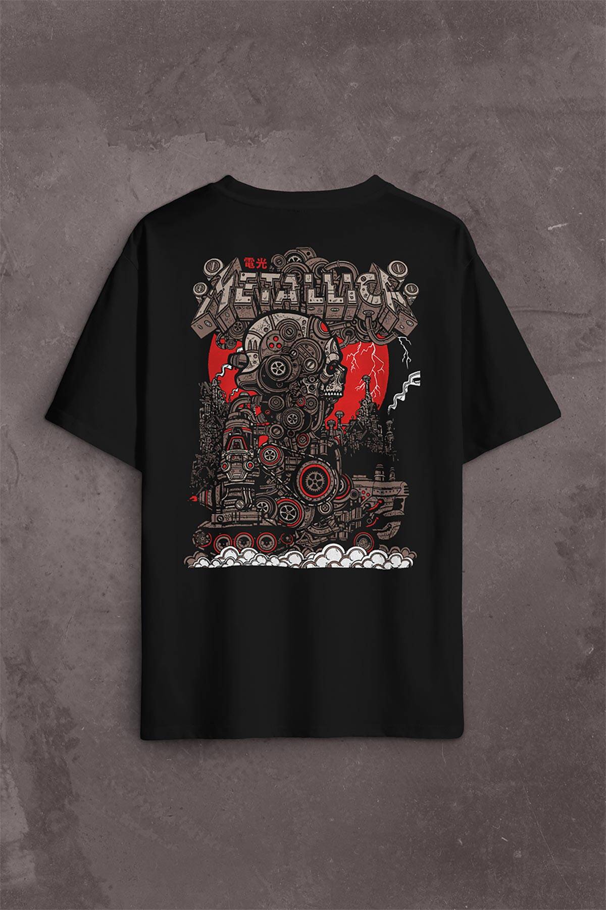  Oversize T-shirt Metallica New Yeni 2K Rock Metal Music Sırt Ön Baskılı Tişört - 1
