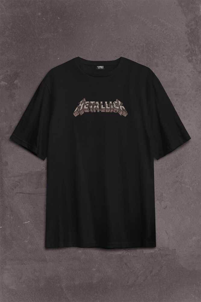  Oversize T-shirt Metallica New Yeni 2K Rock Metal Music Sırt Ön Baskılı Tişört (1)