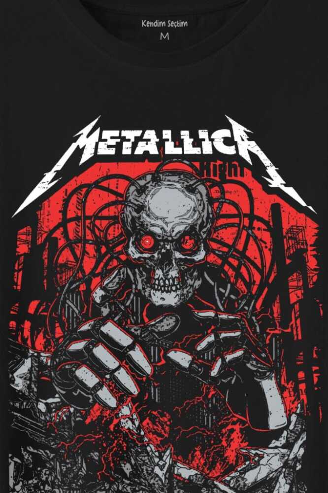 Metallica Rock Music Metal Skull Kuru Kafa James Lars Kırk Robert Baskılı Tişört Unisex T-Shirt - 2