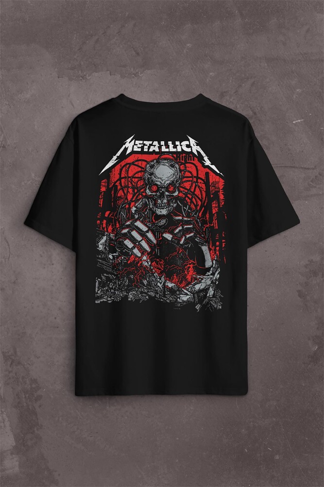 Metallica Rock Music Metal Skull Kuru Kafa James Lars Kırk Robert Sırt Ön Baskılı Oversize Tişört Unisex T-Shirt OVR12S3897 - KENDİM SEÇTİM