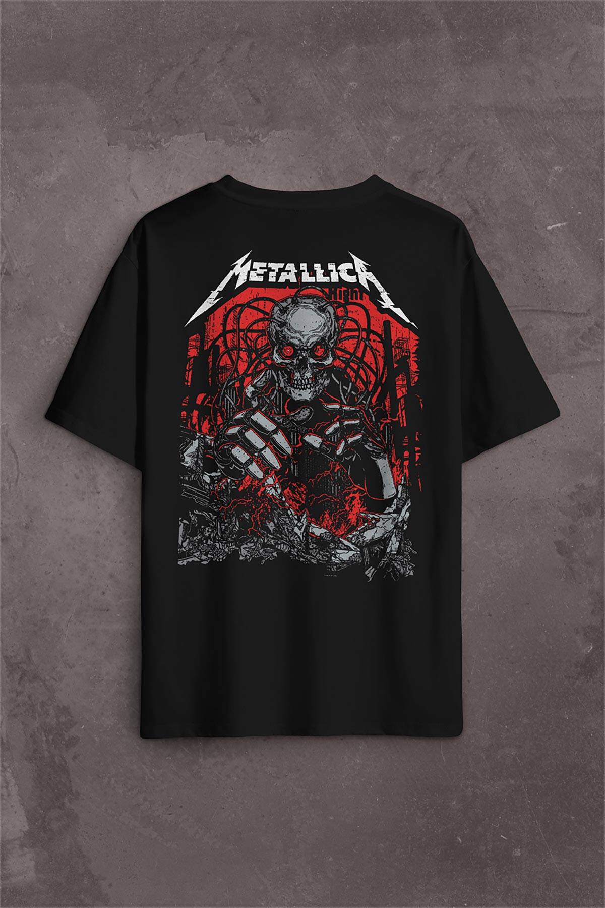 Metallica Rock Music Metal Skull Kuru Kafa James Lars Kırk Robert Sırt Ön Baskılı Oversize Tişört Unisex T-Shirt OVR12S3897 - 1