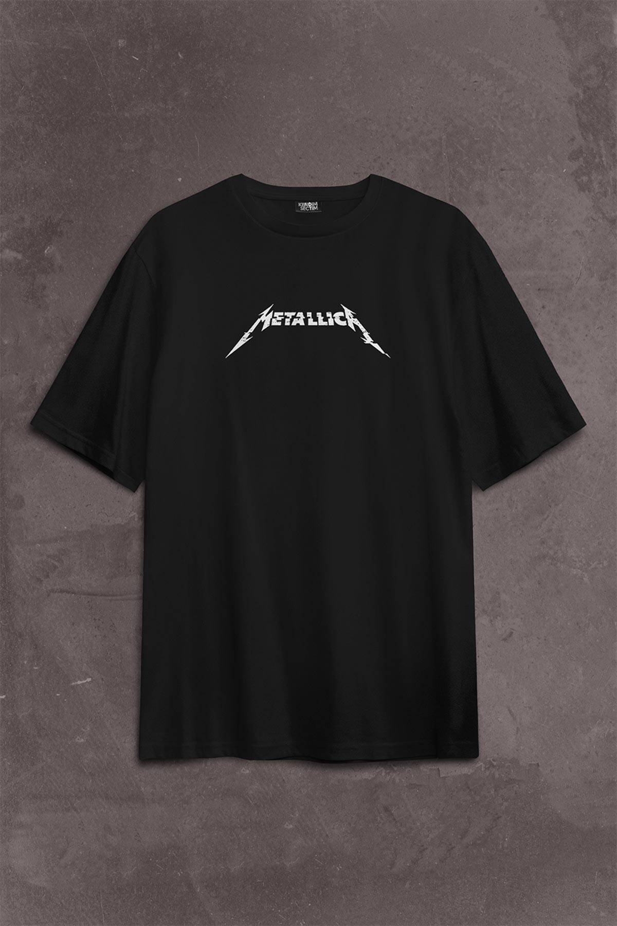 Metallica Rock Music Metal Skull Kuru Kafa James Lars Kırk Robert Sırt Ön Baskılı Oversize Tişört Unisex T-Shirt - 1