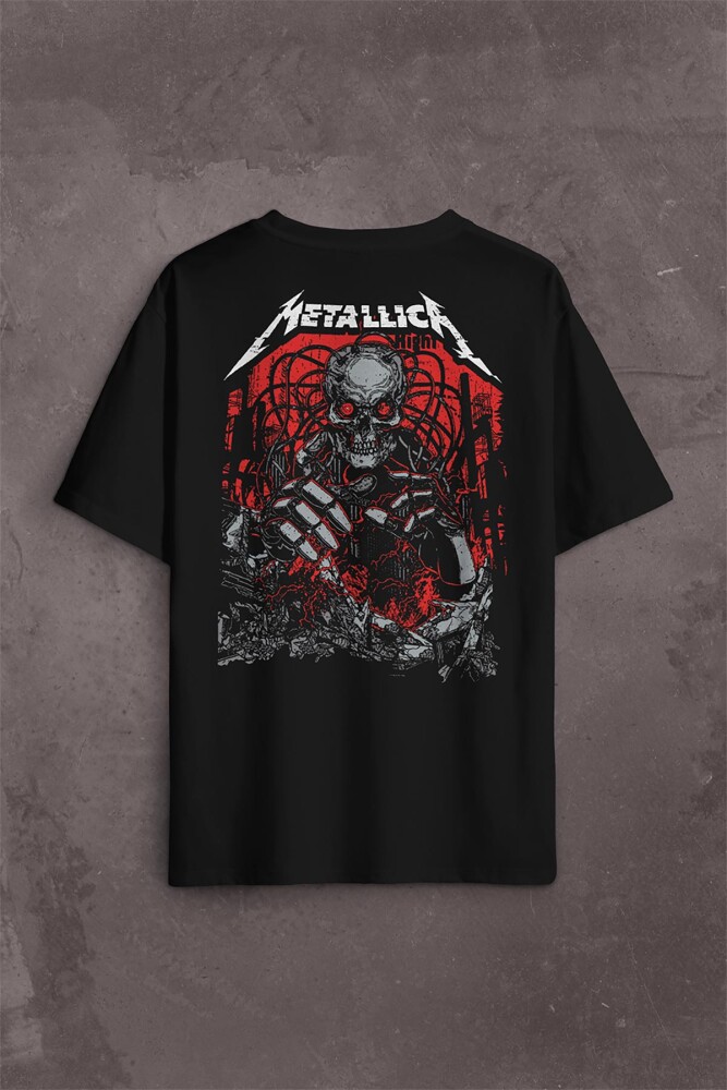Metallica Rock Music Metal Skull Kuru Kafa James Lars Kırk Robert Sırt Ön Baskılı Oversize Tişört Unisex T-Shirt - 2