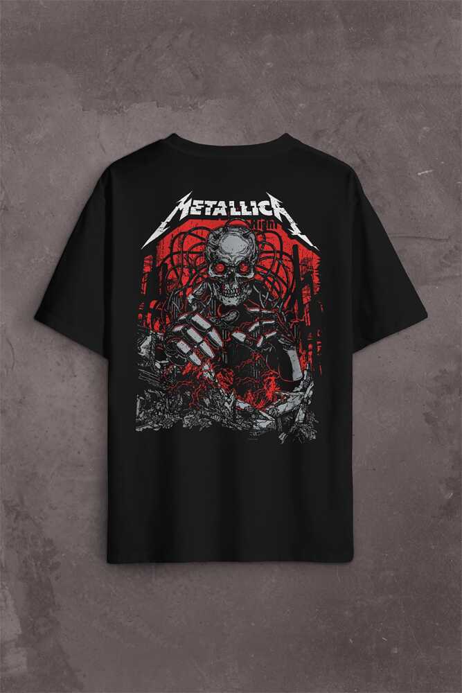 Metallica Rock Music Metal Skull Kuru Kafa James Lars Kırk Robert Sırt Ön Baskılı Oversize Tişört Unisex T-Shirt OVR12S3897