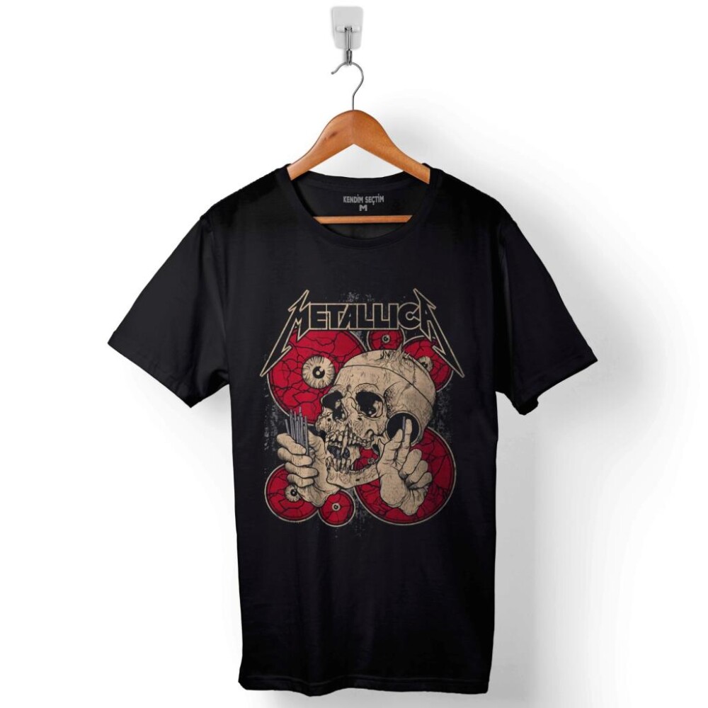 Metallica Skull Battery The Shortest Straw Baskılı Tişört Unisex T-Shirt - 1