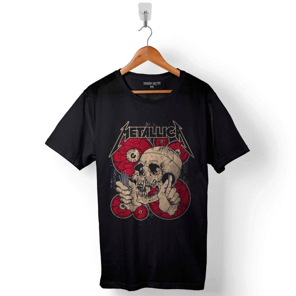 Metallica Skull Battery The Shortest Straw Baskılı Tişört Unisex T-Shirt - 1