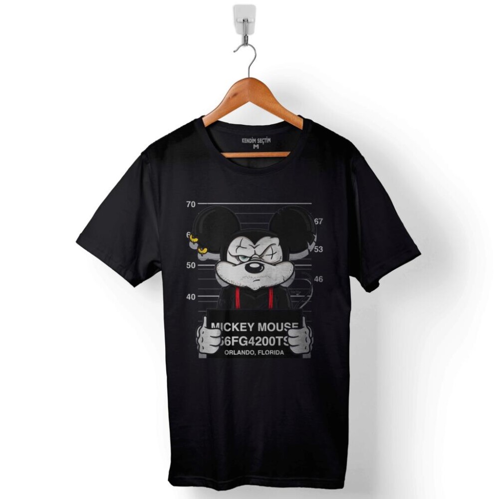 Mickey Mouse Logo Hapishane Baskılı Tişört Unisex T-Shirt - 1