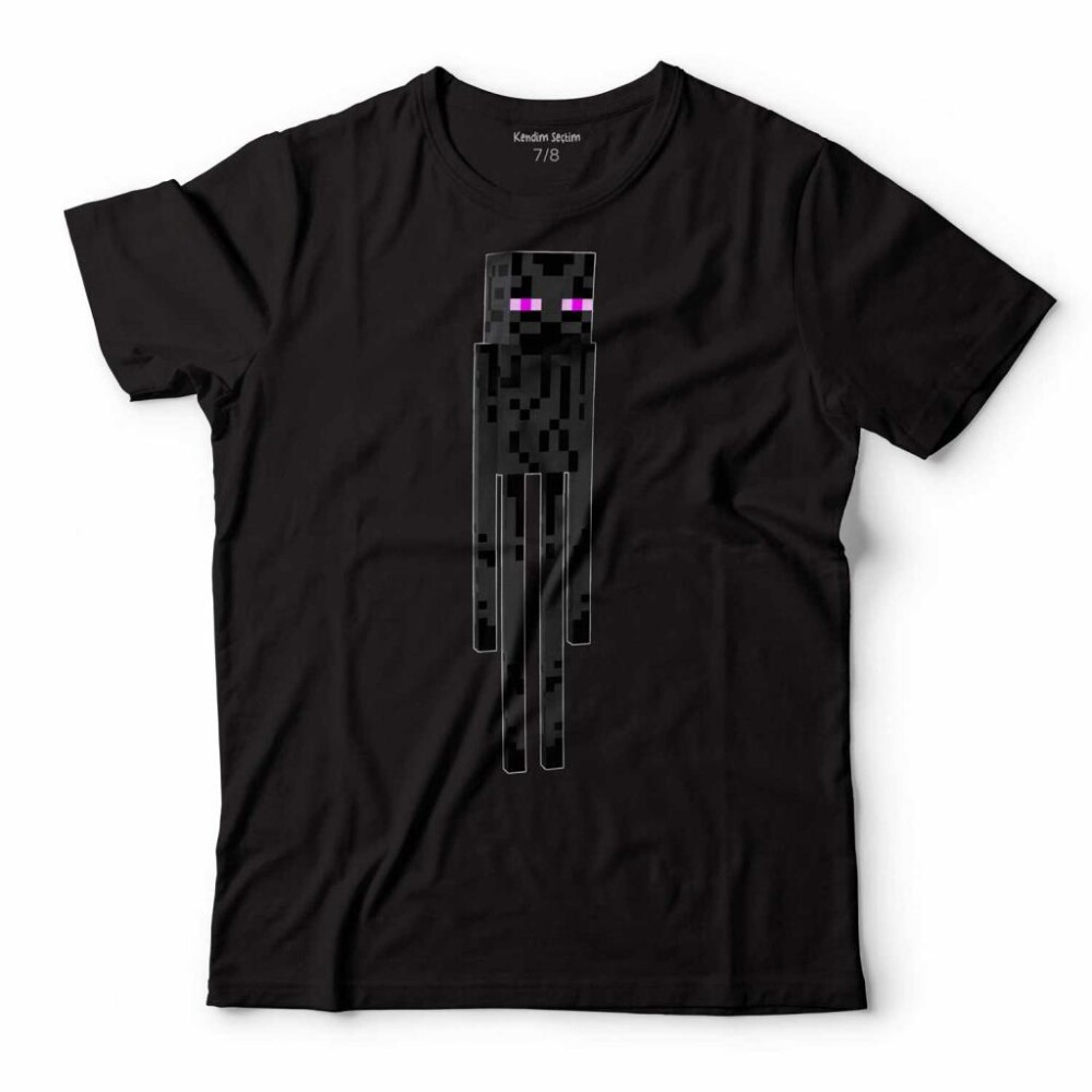 Minecraft Tişört Enderman Black Ender Man Siyah Baskılı Çocuk T-shirt - KENDİM SEÇTİM